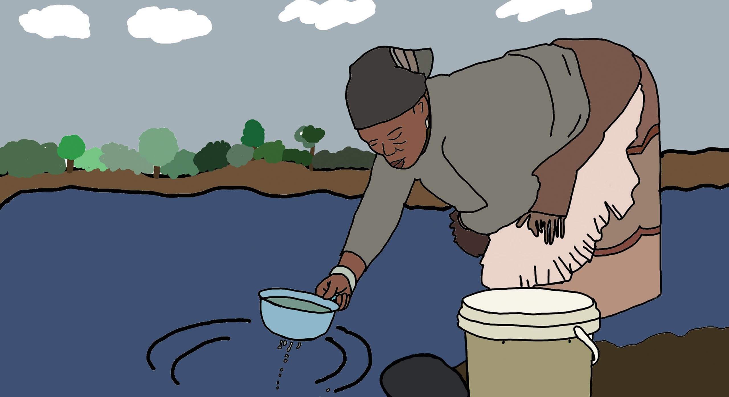An illustration of a woman gathering water
