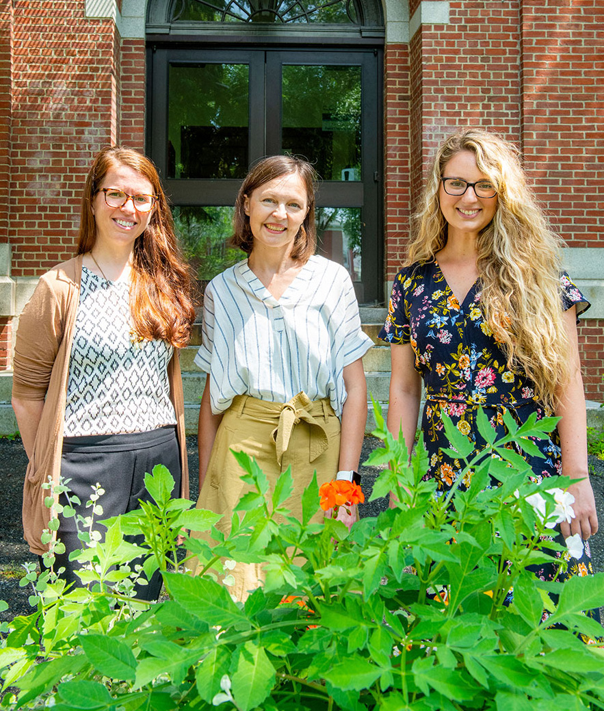 CARE Lab researchers, professor Rebecca MacAulay, center, with her graduate students Amy Halpin, left, and Angelica Boeve. Photo by Patrick Wine