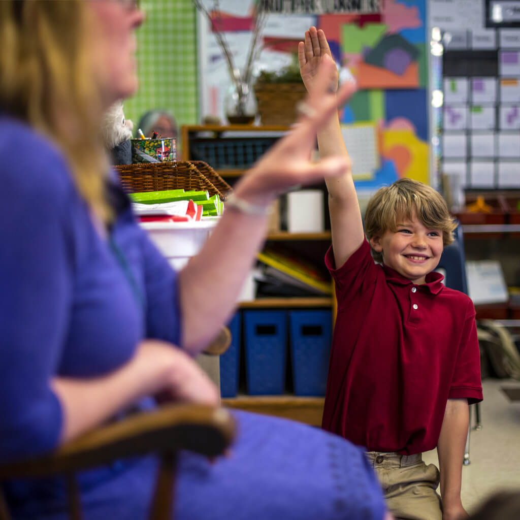 Student with hand raised