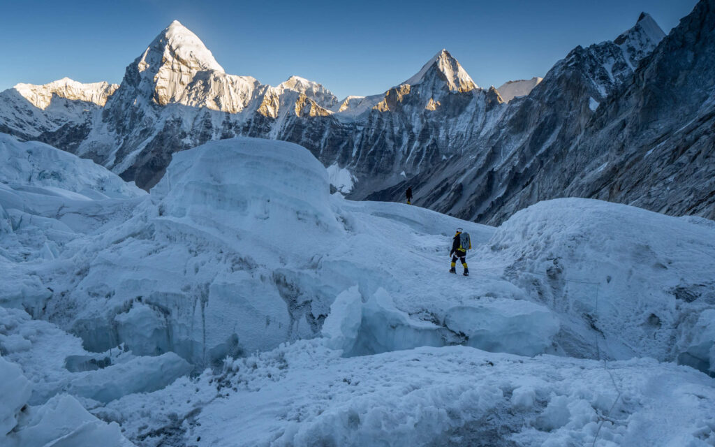 Climbers on a glacier