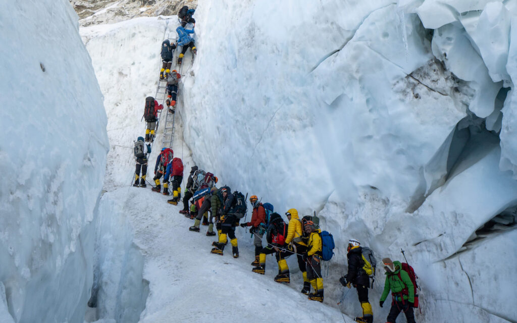 Climbers on the Khumbu Icefall