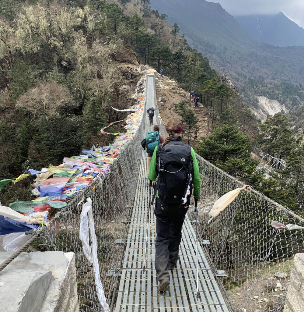 Researches crossing a bridge