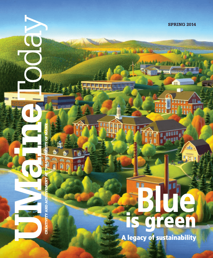 A photo of a UMaine Today Magazine cover from the Spring 2014 issue