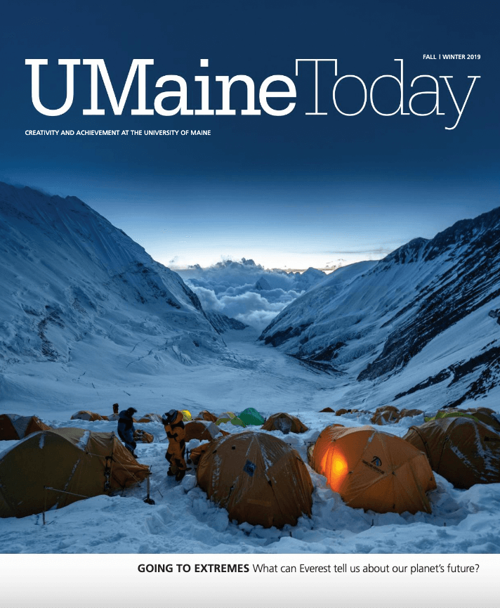 A photo of a UMaine Today Magazine cover from the Fall/Winter 2019 issue