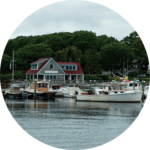 Maine coast with boats docked
